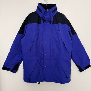 Vintage LL. Bean Men's Hooded Nylon Blue and Black Stadium Jacket Size XL